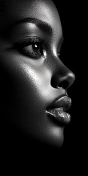Captivating profile of a woman in black and white lighting photo