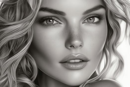 Stunning black and white portrait of a woman with curly hair photo