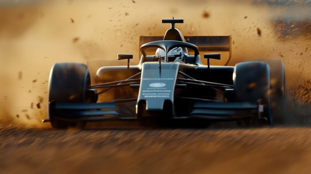 A racing car driving on a dirt track photo