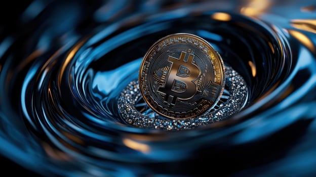 Bitcoin in water with a blue background photo
