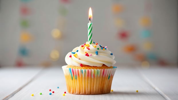 Cyan birthday cupcake with white frosting celebratory setting sweet treat joyful atmosphere photo