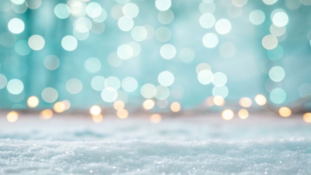 Enchanting cyan bokeh lights in a dreamy winter wonderland soft textures and gentle atmosphere photo