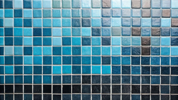 Cyan mosaic tiles with many shades of blue and black interior design modern space artistic overlay abstract view photo