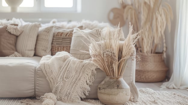 Boho living decor plants photo