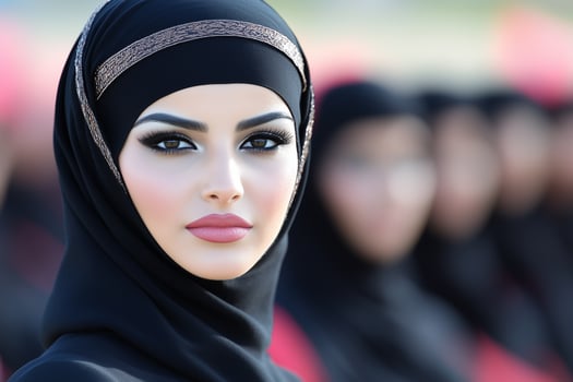 Beautiful muslim woman wearing traditional hijab and makeup photo