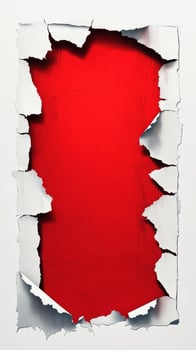 Torn wall revealing vibrant red surface in modern art exhibit during afternoon hours photo