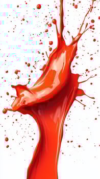 Vivid splash of red paint creating dynamic shapes and patterns against a white background photo