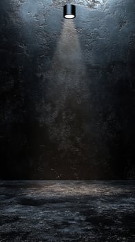 Dramatic lighting illuminates an empty stage with a textured black background in a minimalistic setting photo