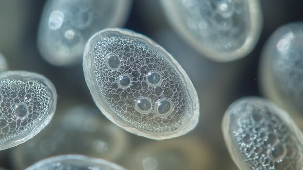 A close up of a group of small white cells photo