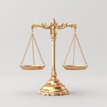A beautifully ornate golden balance scale symbolizing justice and fairness. photo
