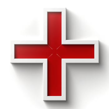 A modern, minimalist depiction of a red cross symbol with a clean white border, conveying themes of health and emergency care. photo