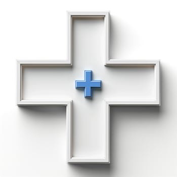 A minimalist design featuring a blue medical cross in a white frame, symbolizing health and care. photo
