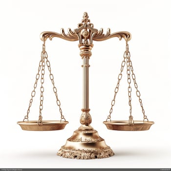 An elegant golden balance scale symbolizing justice and fairness. photo