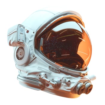 Close-up of a futuristic astronaut helmet with a reflective visor, showcasing a universe of stars. photo