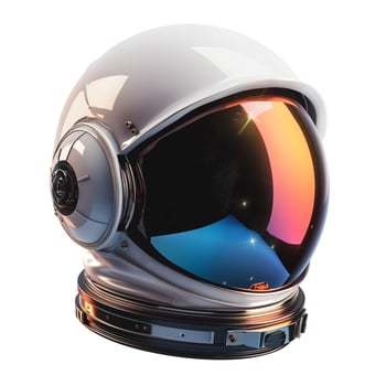 A futuristic astronaut helmet with a reflective visor, showcasing sleek design and advanced technology. photo
