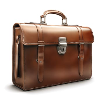 Elegant brown leather briefcase with a polished finish and silver clasp, perfect for professional settings. photo