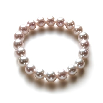 Elegant pearl bracelet featuring lustrous white and pink pearls on a soft white background. photo