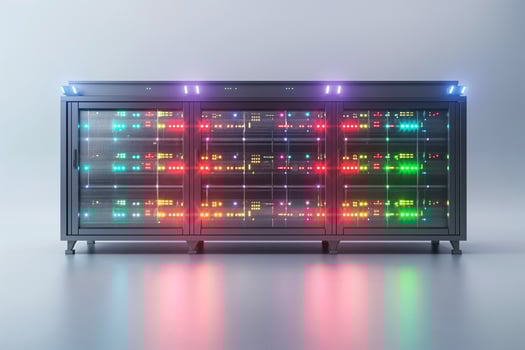 A modern data server with colorful LED lights, showcasing a sleek design perfect for technology-focused environments. photo