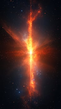 Vivid cosmic explosion of bright orange and red light against a dark endless space background during an astronomical event photo
