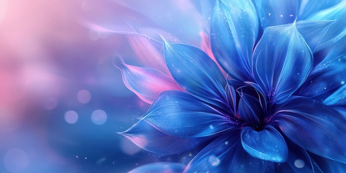 Colorful blue flower with vibrant petals surrounded by light and softness in an ethereal background photo