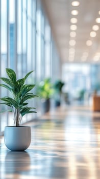 Indoor plant decor enhances modern office space with natural light during daytime photo
