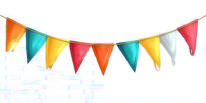 Colorful triangular flags hanging in a festive arrangement for celebrations and events during daytime photo