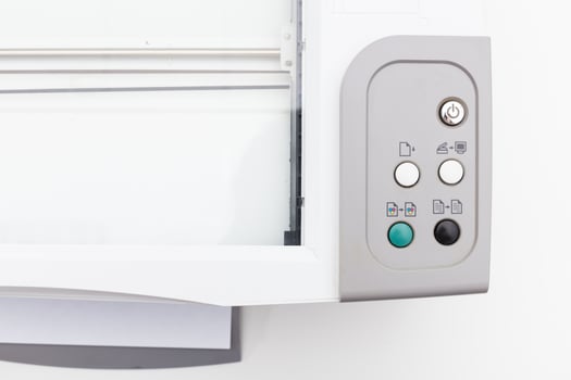 White printer on table close up in office photo