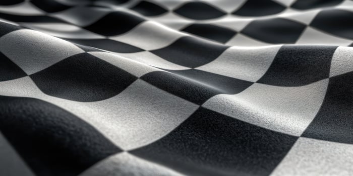 Black and white checkered fabric with waves and textures captured in light photo
