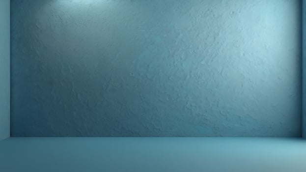 An empty room with blue walls and a spotlight photo