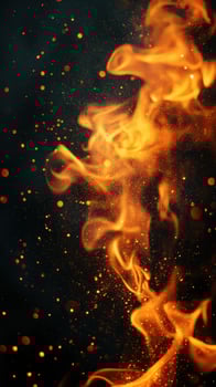 Dynamic flames dance in the dark, illuminating sparkles in an enchanting display of heat and light photo