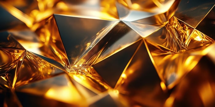 Golden geometric shapes reflecting light in an abstract display of luxury and elegance photo