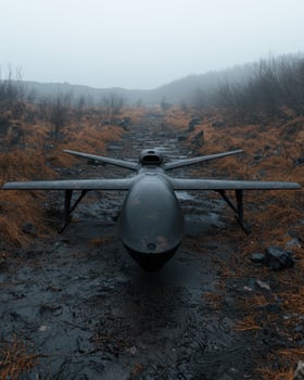 Unmanned aerial vehicle on a foggy path photo