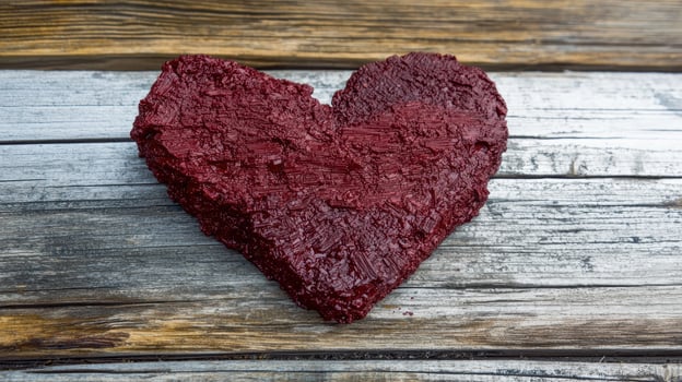 A heart shaped object on a wooden surface photo