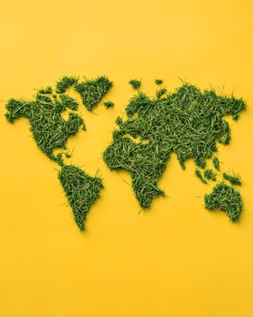 A Grass World Map on Yellow Backdrop photo