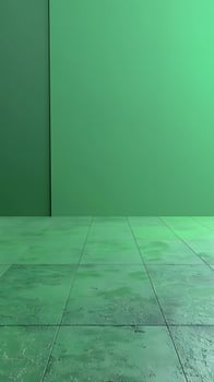 Green Wall and Textured Tile Floor photo