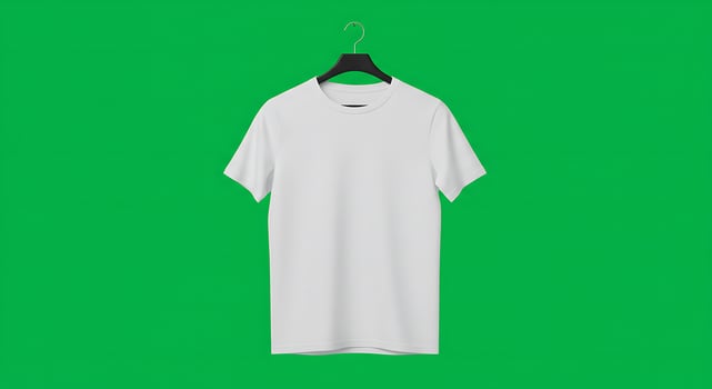 White t - shirt on a hanger on a green background photo
