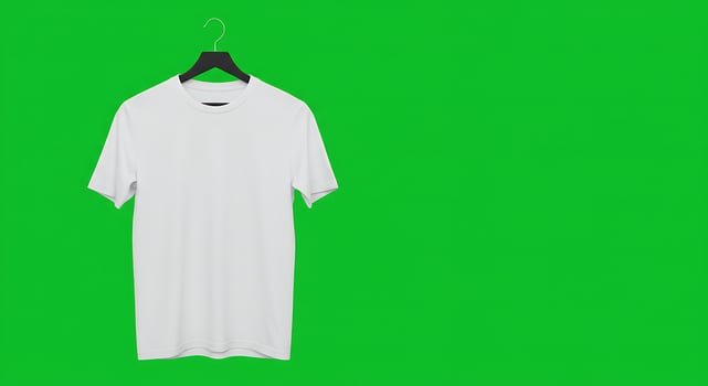 White t - shirt on a hanger on a green screen photo