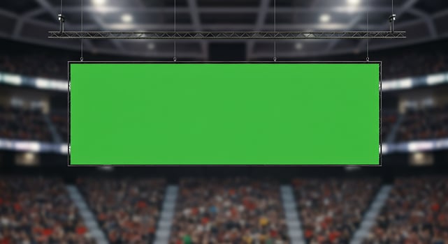 A green screen in front of a crowd of people photo