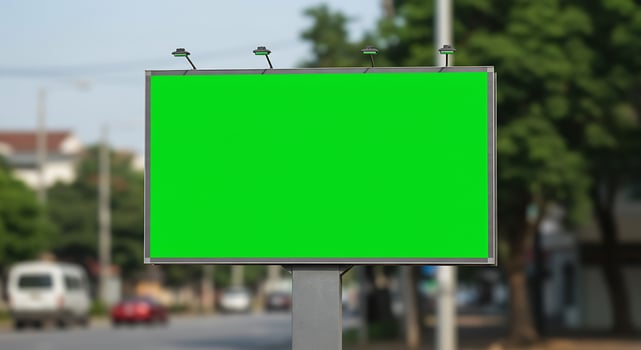 A green billboard on a street corner photo