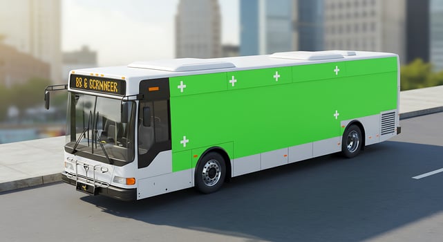 A green bus on the road photo