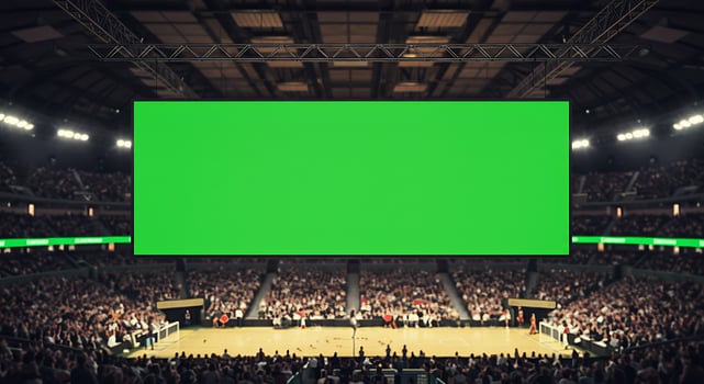 A green screen in a basketball arena photo