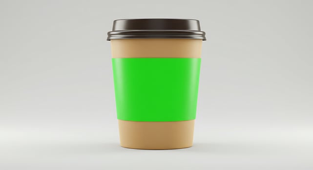 A green coffee cup with a brown lid photo