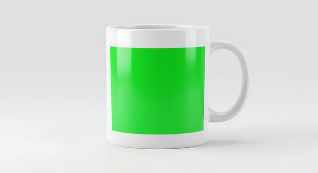 A green mug with a white background photo