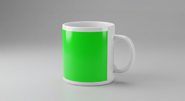 A green mug with a white background photo