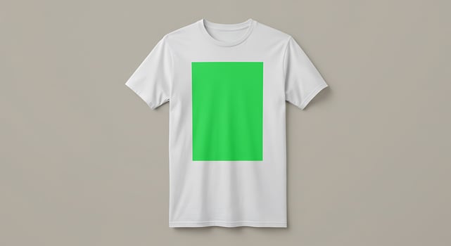 A white t - shirt with a green square on the front photo