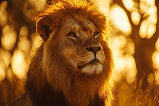 Majestic lion posing during golden hour in the savanna photo