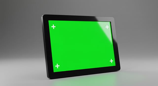 Tablet pc with green screen on grey background photo