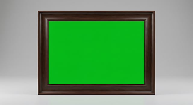 A green screen in a wooden frame photo