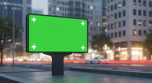 Green billboard mockup on the street at night with city background photo