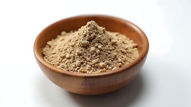 brown mushroom powder in a bowl on a white background photo